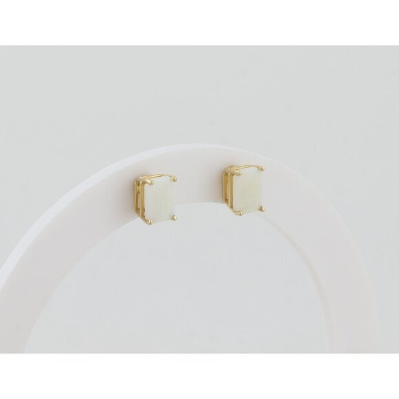 14k Yellow Gold Natural Opal Earrings Stud Post 1/4" x 3/16" - Picture 7 of 9